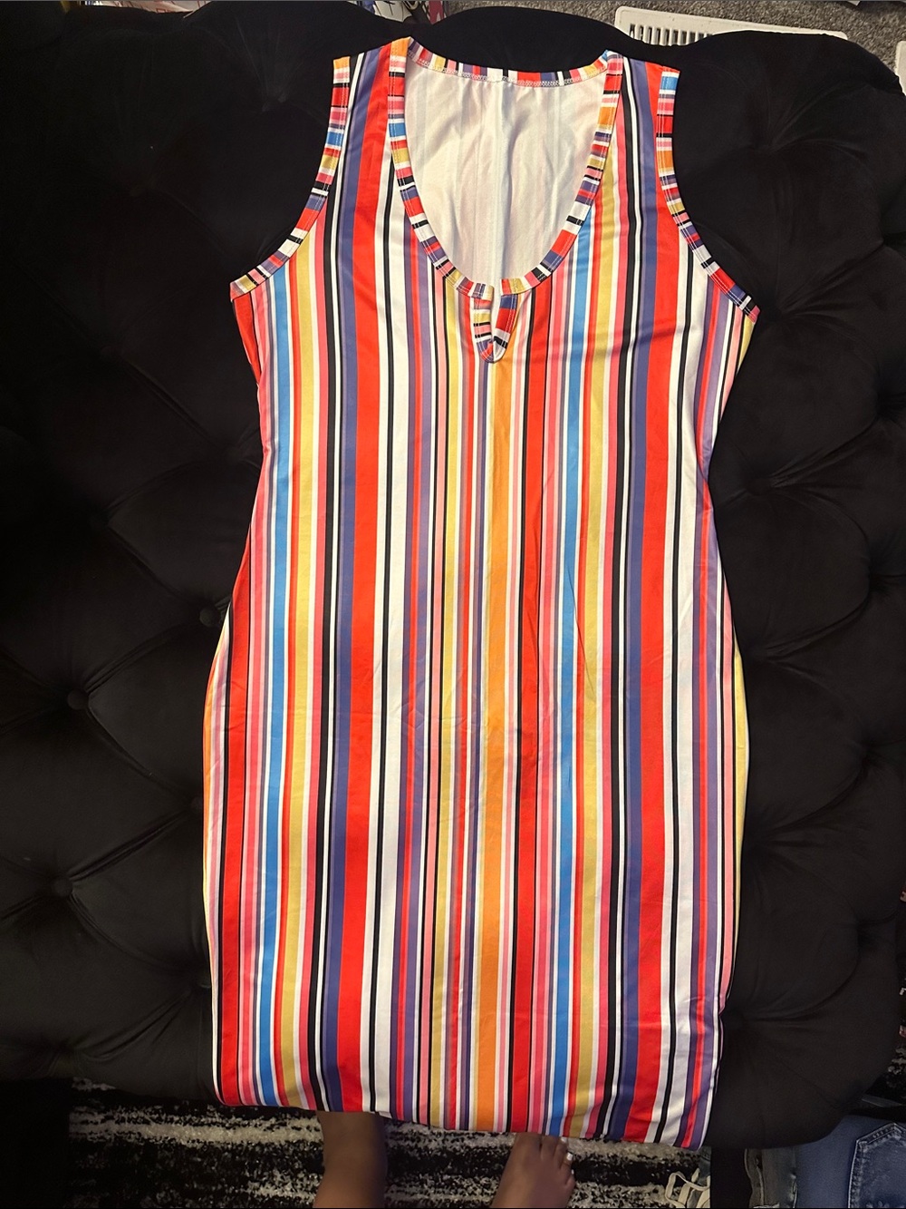 SHEIN Multicolor Vertical Stripe Sleeveless Dress - Red, Blue, Orange, Yellow
